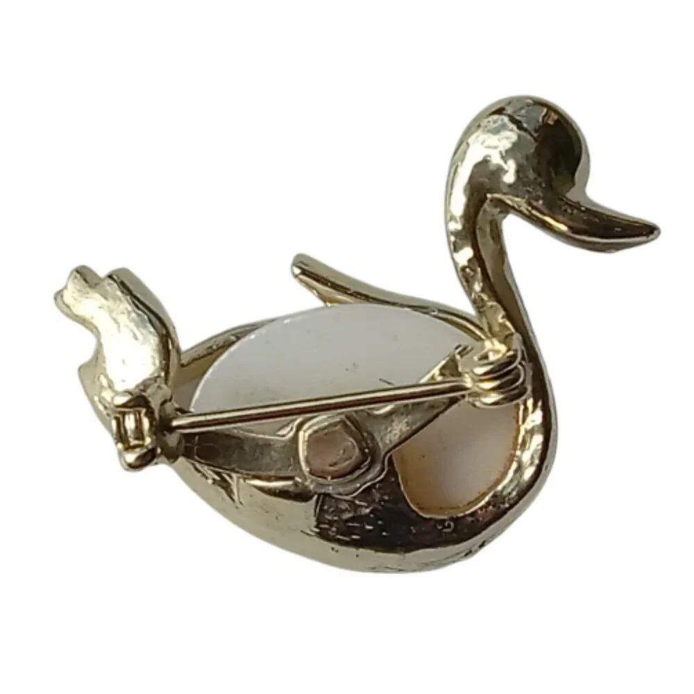 Rare Vintage Jelly Belly Swan Brooch Pin Green Gem Eye - Picture 8 of 12